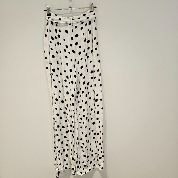 F21 Polka Dot Wide Leg Tie Waist Trouser M Black / White - Picture 3 of 7